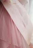 Princess Pink Tulle Irregular Skirt Puffy Floor-length Wedding Dress HZ1022