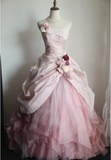 Princess Pink Tulle Irregular Skirt Puffy Floor-length Wedding Dress HZ1022