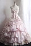 Princess Pink Tube Top Irregular Skirt Pleated Lace Edge Puffy Wedding Dress HZ1022