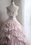 Princess Pink Tube Top Irregular Skirt Pleated Lace Edge Puffy Wedding Dress HZ1022