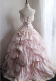 Princess Pink Tube Top Irregular Skirt Pleated Lace Edge Puffy Wedding Dress HZ1022