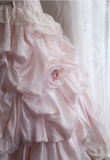 Princess Pink Tube Top Irregular Skirt Pleated Lace Edge Puffy Wedding Dress HZ1022