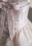 Princess Pink Tube Top Irregular Skirt Pleated Lace Edge Puffy Wedding Dress HZ1022