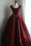 Gorgeous burgundy retro shoulder-wrapped sweetheart neckline puffy princess wedding dress HZ1022