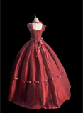Gorgeous burgundy retro shoulder-wrapped sweetheart neckline puffy princess wedding dress HZ1022