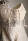 Retro palace soft light pink skirt cake layered wedding dress HZ1022