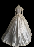 Cream Beige Palace Retro Long Sleeve Bow Satin Wedding Dress HZ1022