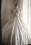 Cream Beige Palace Retro Long Sleeve Bow Satin Wedding Dress HZ1022