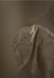 Cream Beige Palace Retro Long Sleeve Bow Satin Wedding Dress HZ1022