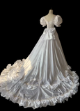 Retro Puff Sleeves Earrings Beaded Princess Wedding Dress with Train HZ1022