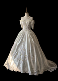 Soft cream hand-beaded one-shoulder vintage wedding dress HZ1022