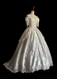 Soft cream hand-beaded one-shoulder vintage wedding dress HZ1022