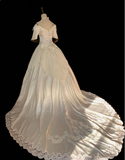 Soft cream hand-beaded one-shoulder vintage wedding dress HZ1022