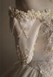 Soft cream hand-beaded one-shoulder vintage wedding dress HZ1022