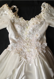Soft cream hand-beaded one-shoulder vintage wedding dress HZ1022