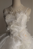 Princess skirt irregular pleated white cake puffy wedding dress HZ1022