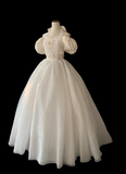 Princess Puff Sleeve Halter Neck Beaded Puff Wedding Dress HZ1022