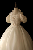 Princess Puff Sleeve Halter Neck Beaded Puff Wedding Dress HZ1022