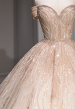 Princess Pink Off-shoulder Shiny Tulle A-line Wedding Dress with Train HZ1022