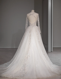 Vintage Elegant Long Sleeve Noble Open Back Tulle Wedding Dress HZ1022