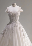 Vintage Lace Off-the-shoulder Chic Grid Floral A-line Wedding Dress HZ1022