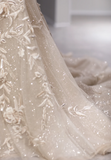 Retro and elegant shoulder-wrapped champagne-colored embroidered flower trailing wedding dress HZ1022