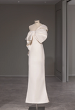 Elegant and simple one-shoulder white satin bow back slit mermaid wedding dress HZ1022