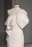 Elegant and simple one-shoulder white satin bow back slit mermaid wedding dress HZ1022