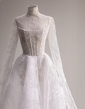 Retro Elegant White Lace High Neck Long Sleeve Floor-Length Wedding Dress HZ1022