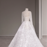 Retro Elegant White Lace High Neck Long Sleeve Floor-Length Wedding Dress HZ1022