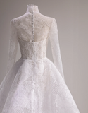 Retro Elegant White Lace High Neck Long Sleeve Floor-Length Wedding Dress HZ1022