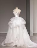 Bowknot tube top design multi-layer irregular tulle flowing wedding dress HZ1022