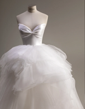 Bowknot tube top design multi-layer irregular tulle flowing wedding dress HZ1022