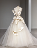 Elegant Satin Magnolia Tulle Splicing Fairy Floor-Length Wedding Dress HZ1022