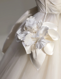 Elegant Satin Magnolia Tulle Splicing Fairy Floor-Length Wedding Dress HZ1022
