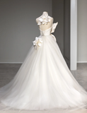 Elegant Satin Magnolia Tulle Splicing Fairy Floor-Length Wedding Dress HZ1022