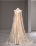 Starry Champagne Sequined Cape Fairy Wedding Dress HZ1022