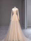 Starry Champagne Sequined Cape Fairy Wedding Dress HZ1022