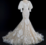 French retro palace white beaded lace princess dreamy floor-length wedding dress HZ1022