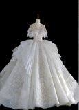 French Palace Lace Beaded Princess Floor-Length Wedding Dress HZ1022