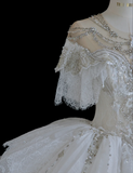 French Palace Lace Beaded Princess Floor-Length Wedding Dress HZ1022