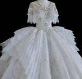 French Palace Lace Beaded Princess Floor-Length Wedding Dress HZ1022