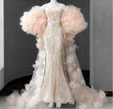 Elegant Champagne Pink Sequined Luxury Mermaid Wedding Dress HZ1022