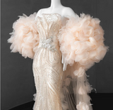 Elegant Champagne Pink Sequined Luxury Mermaid Wedding Dress HZ1022