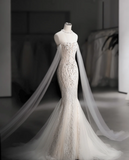 Shiny Mermaid Slim Tulle Sleeve Lace Wedding Dress HZ1022