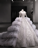 Gorgeous design purple crystal beaded princess fluffy floor-length wedding dress HZ1022