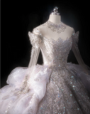 Gorgeous design purple crystal beaded princess fluffy floor-length wedding dress HZ1022