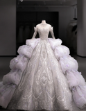 Gorgeous design purple crystal beaded princess fluffy floor-length wedding dress HZ1022