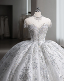 Starry Sky Sequin Lace Luxurious Fluffy Floor-Length Wedding Dress HZ1022
