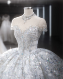Starry Sky Sequin Lace Luxurious Fluffy Floor-Length Wedding Dress HZ1022